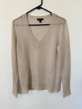 J. Crew Sparkle V-Neck Sweater in Light Beige
